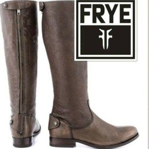 Frye Melissa tall leather boot with back zipper flat / low heel brown equestrian